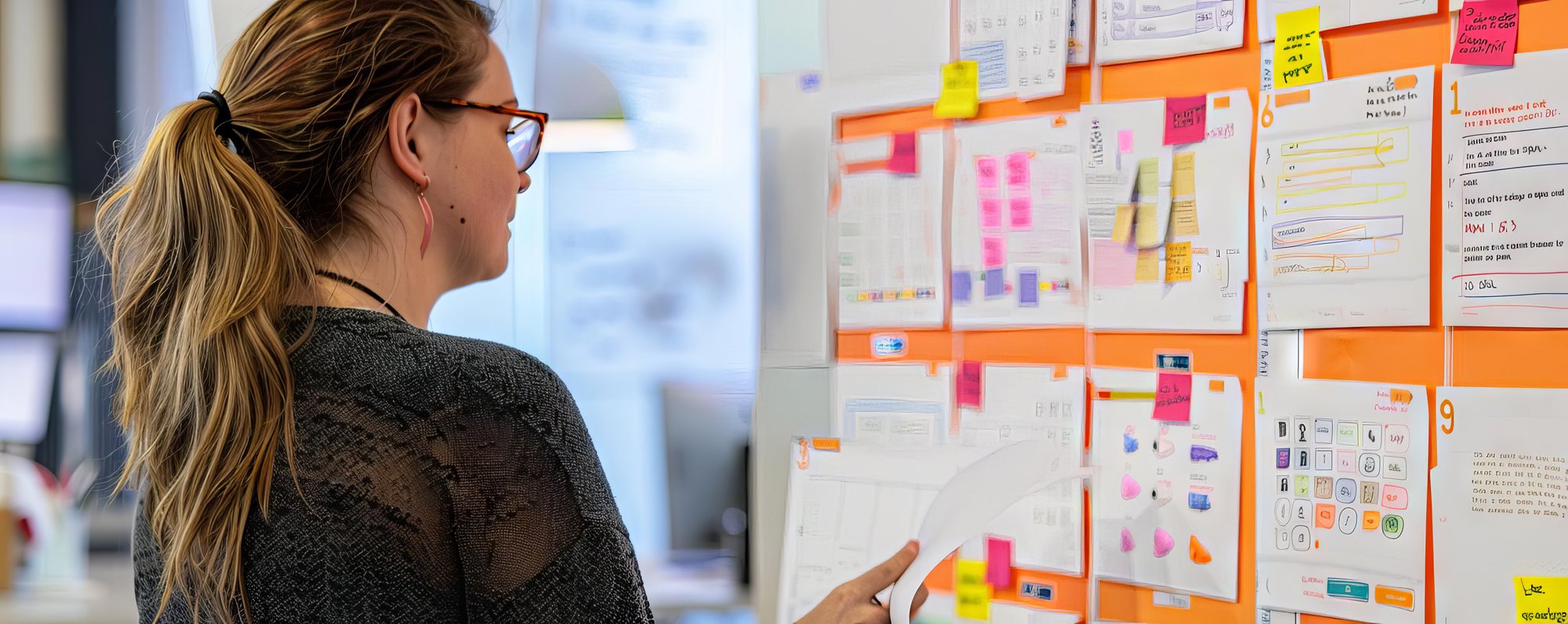 product-manager-reviewing-user-story-cards-shared-workspace-discussing-design-iterations product-manager-reviewing-user-story-cards-shared-workspace-discussing-design-iterations