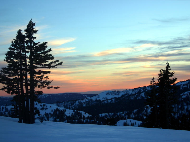 A snowy sunset in California